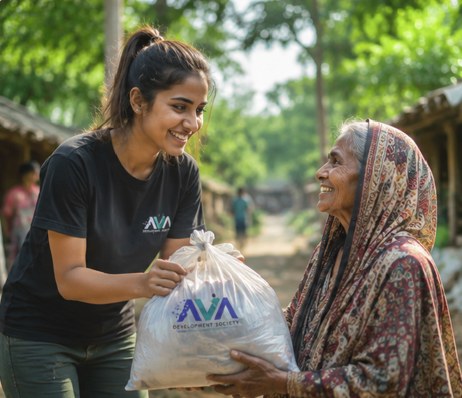 Volunteers helping people